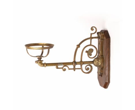 James Hinks &amp; Son  Art Nouveau brass wall light bracket on oak plinth, 31cm x 44cm 