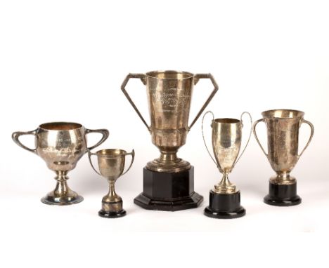 Collection of silver trophy and presentation cups  consisting of: 'Development managers golf trophy' bearing marks for makers