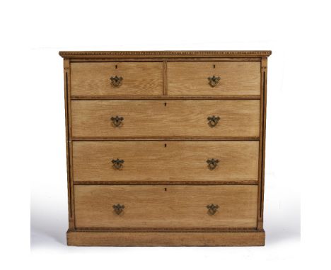 Brown and Lamont Cabinet makers of Chester Light oak, aesthetic movement chest of drawers consisting of two short and three l