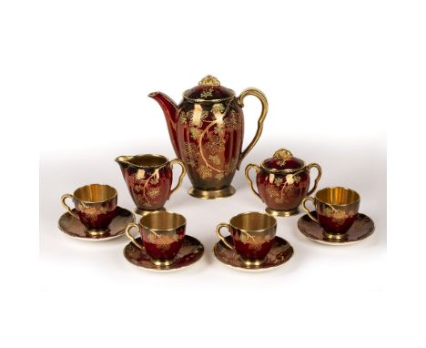 Carltonware Rouge Royale  'Grape and Vine' eleven piece coffee set, consisting of: coffee pot, milk jug, sucrier, four cups, 