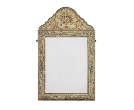 A needlework and parcel-gilt mirror, English, circa 1920-30In the late 17th century manner, the bevelled mirror plate within 