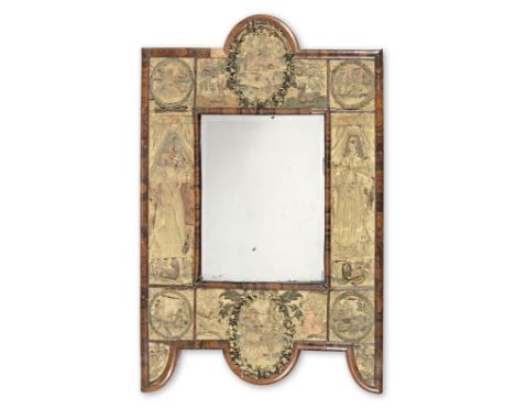 A Charles II needlework mirror, circa 1670Worked in needle and stumpwork using coloured silks on an ivory silk ground,  desig