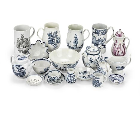 A group of mainly 18th/19th century English pottery and porcelain,Including a Worcester bell-shaped mug painted with the 'Wal