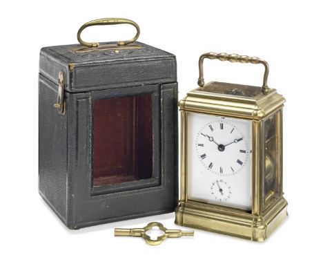 A gilt brass gorge-cased carriage clock, French, circa 1870By Leroy &amp; Fils, Paris.The shuttered back stamped Aiguilles au