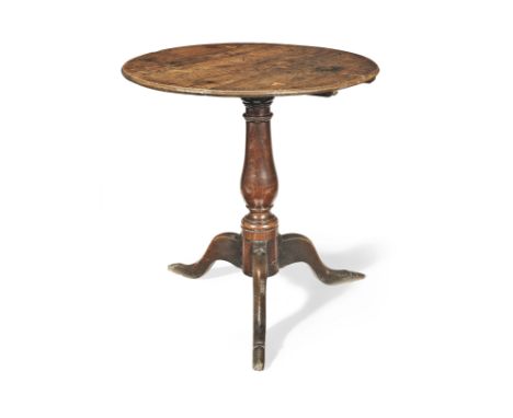 A rare George III ash, oak, elm and fruitwood-inlaid tripod occasional table, Welsh, circa 1780The near-circular tilt-top inl