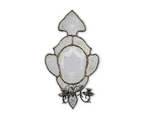 A late 19th/early 20th century giltwood and etched glass girandole, Venetian, in 18th century styleOf eight mirror plates, th