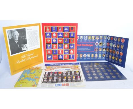 A collection of vintage 20th century badges comprising of The Great British Regiments, FA Cup Centenary, Historic Campaign me