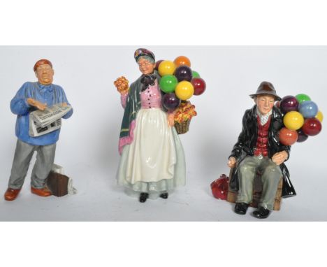 A collection of three vintage 20th century Royal Doulton porcelain china figurines. To include The Parisian HN2445, Biddy Pen