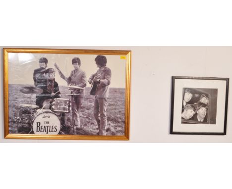 The Beatles - An original 1960's Beatles album poster depicting the band playing on Solsbury Hill, in black and white. Framed
