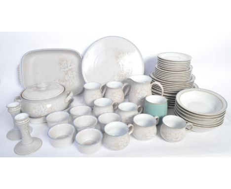 A vintage 20th century Denby Tasmin pottery dinner service. The service to include cake stands, plates of various size, cups 