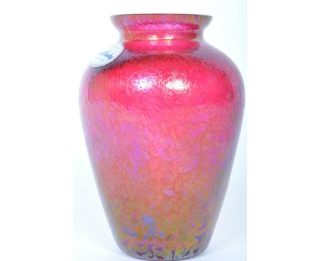 Royal Brierly - A signed vintage 20th century Royal Brierly vase of tapering form with lipped rim and an iridescent glaze. Si