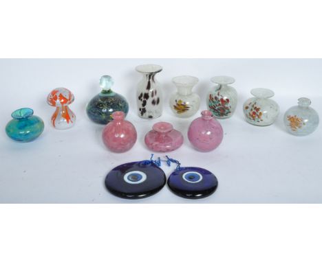 Mdina - A collection of vintage mid 20th century Mdina art glass pieces to including a variety of mottled glass vases, a glas