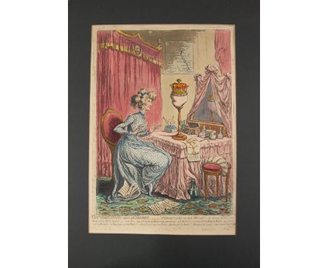[Gillray, James]. The Liberty of the Subject, a satirical caricature depicting a press-gang seizing a trembling London tailor