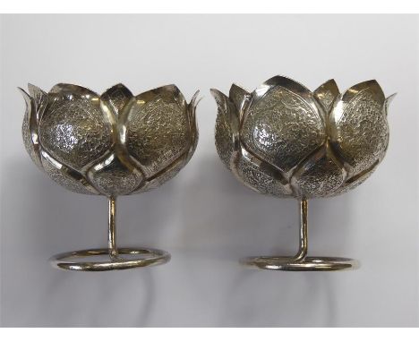 A Pair of Chinese Silver Lotus Bon Bon Dishes, approx 118 gms.