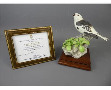 A Limited Edition Royal Worcester Bird Figurine, entitled 'Snow Bunting', no 128/500, with original certificate.