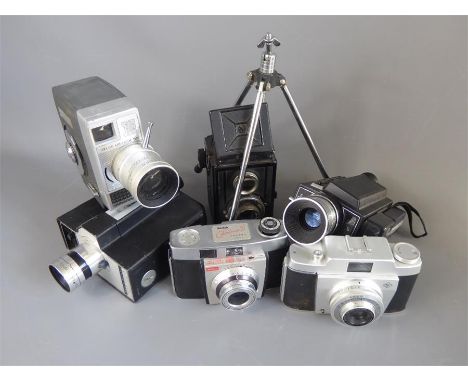 A Box of Vintage Cameras, including a Silette LK Pronto LK in brown leather case, a 1B GB Kershaw 110, Coronet 4 x 4MK 1 in o