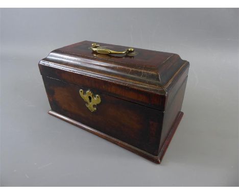 A Georgian Mahogany and Oak Tea Caddy, approx 23.5 x 14 x 13 cms, with a brass lock plate and handle.