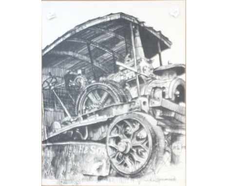 A L Hammonds (20th century British) A retired steam engine charcoal, signed lower right, 54 x 40cm