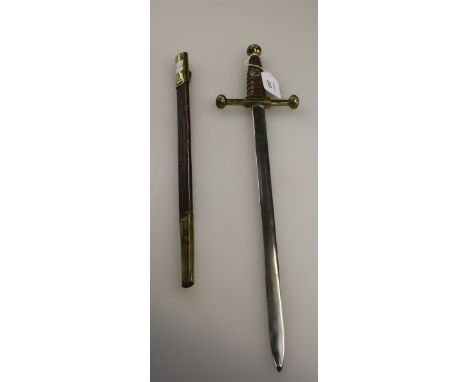 A German dress dagger and scabbard, bearing a Nazi Youth Sports insignia to the wire bound leather grip, with plain cross gua