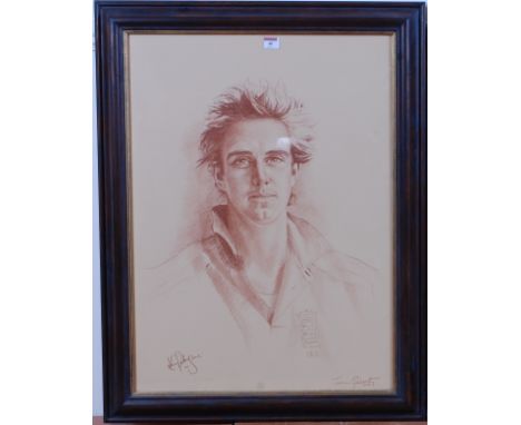 Jocelyn Galsworthy - Portrait of Kevin Pietersen, pastel and pencil, signed and dated 2005 lower right, framed and glazed, 87