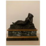 Italian, After the Antiquity - Sleeping Ariadne. Bronze on a giallo antico and verde antico marble