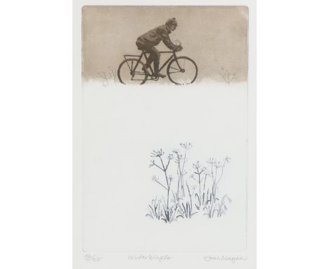 Jane Morgan (20th Century), "Winter Bicycle", signed limited edition print numbered 96/125, housed in a glazed limed frame, t