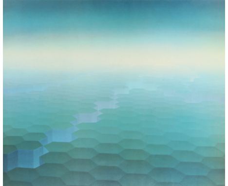 Geslin? series of interlocking hexagons, signed print with dedication to the mount, housed in a silvered frame, the print 69c