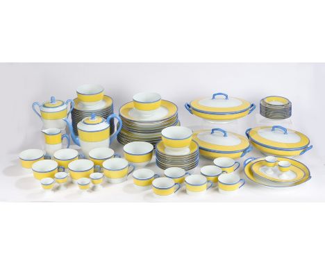 Limoges Ch Field Haviland Musee Claude Monet pattern dinner, tea and coffee service, with yellow and blue borders on a white 