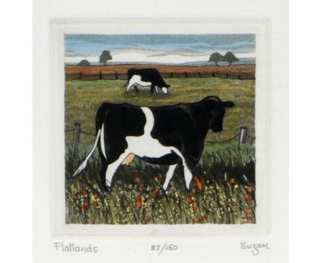 Susan, "Flatlands", signed limited edition print numbered 87/150, housed in a glazedd walnut effect frame, the print 17.5cm x