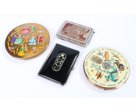 Art Deco Mondaine of NY compact, the signed case in black enamel with flower gemstones, rouge untouched with monogram still i
