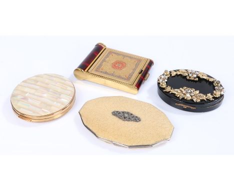 Art Deco oval shaped compact by Rowenta in butterscotch shagreen and marcasite, vintage camera style compact in red "tortoise