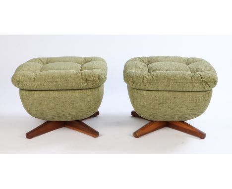 Pair of Parker Knoll footstools, with green button upholstered cushion tops, raised on X form supports (2)