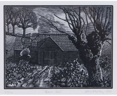 John Morley, (1942) Barn Owl, pencil signed and numbered 64/70 print, 12.5cm x 10cm