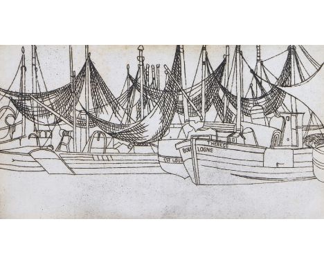 Eve Levin, ‘Boats at Boulogne Harbour’, print, signed &amp; numbered 1/20, housed in a dark stained frame, the print 19cm x 1