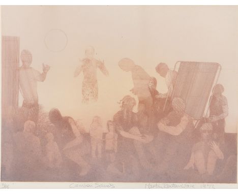 Martin Renton Ware (B1949), "Camber Sands", signed limited edition print dated 1973 and numbered 14/75, housed in a glazed bi