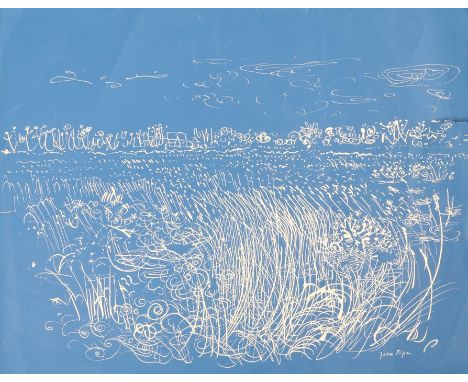 John Piper (1903-1972), landscape scene with reeds and distant trees, print, unframed, 31cm x 24.5cm