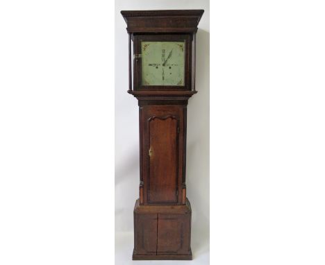 John Higginbotham, Macclesfield - A George III longcase clockThe 35cm painted dial with Roman and Arabic numerals and floral 