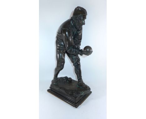 After August Kuhne bronzed figureDepicting an elderly gentleman playing bowls, impressed signature, height 63cm  After August