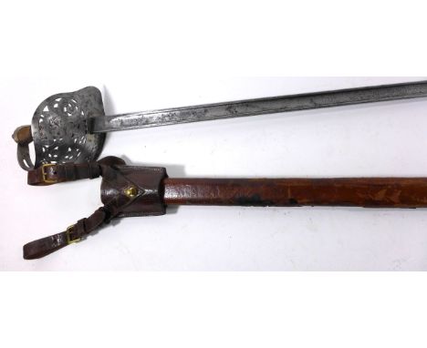 A George V 1895/97 pattern Infantry Officers sword82cm straight single edged single fullered blade, with acid etched decorati