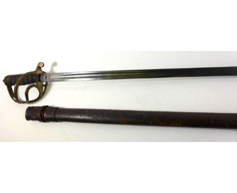 A Victorian 1821 pattern Officers sword82cm straight single edged single fullered blade, with acid etched decoration, makers 