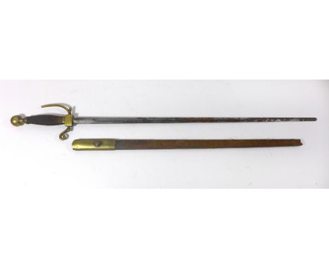 A 19th Century dress sword62cm straight double edged double fullered blade, with brass cross guard and pommel, wire grip, wit