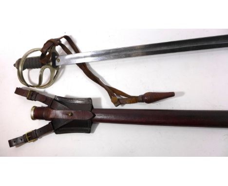 A George V pattern Royal Artillery officers sword76cm straight single edged single fullered blade, with acid etched decoratio