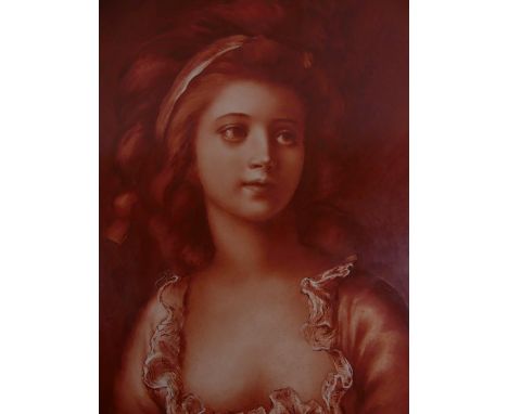 A pair of 19th Century hand painted wall plaquesEach decorated with female portrait busts, framed, 40x32cm  A pair of 19th Ce