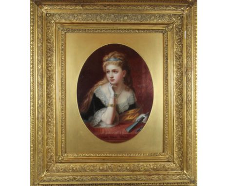 Chester Wilson (British, 19th Century) - Oval portrait study of a young girl holding a fanSigned to bottom and dated 1875, oi
