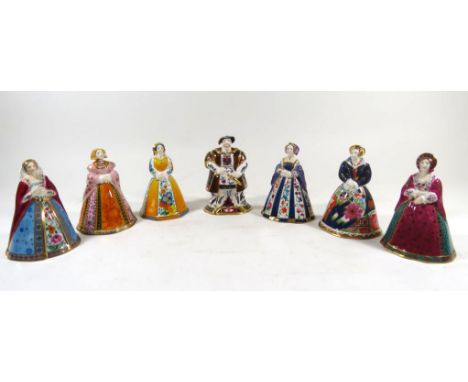 A set of Royal Worcester candle snuffersHenry VIII & his wives, each with factory marks to base  A set of Royal Worcester can
