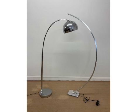 Two contemporary floor lamps, comprising a chrome arc lamp, height 163cm and an LED curved floor lamp, height 174cm.