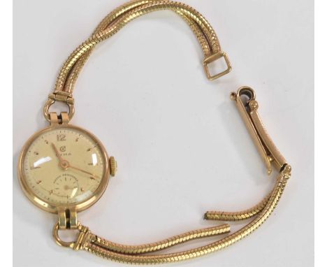 CYMA; a lady's vintage 9ct gold wristwatch, with baton markers to the circular dial, bracelet af, total approx 20g.