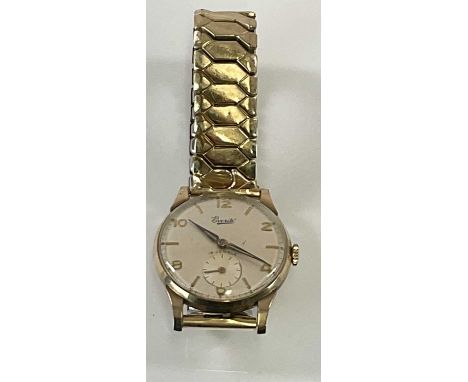 EVERITE; a gentleman's vintage 9ct yellow gold wristwatch with subsidiary seconds hand to the circular dial and on later expa