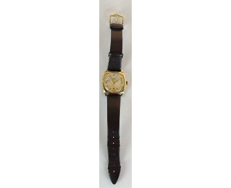 ETERNA; a 9ct yellow gold cased gentleman's vintage wristwatch, with Arabic numerals and baton markers to the circular dial, 