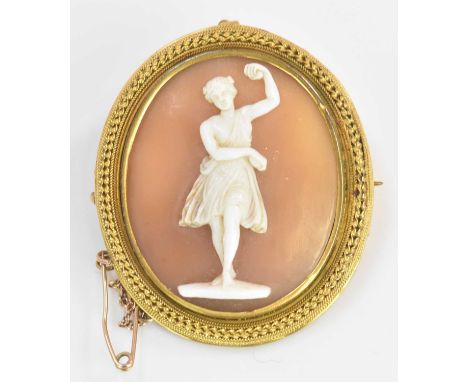 A 19th century yellow metal framed oval cameo brooch, length 41mm, presented with original receipt from Edward Good Cameo Cor